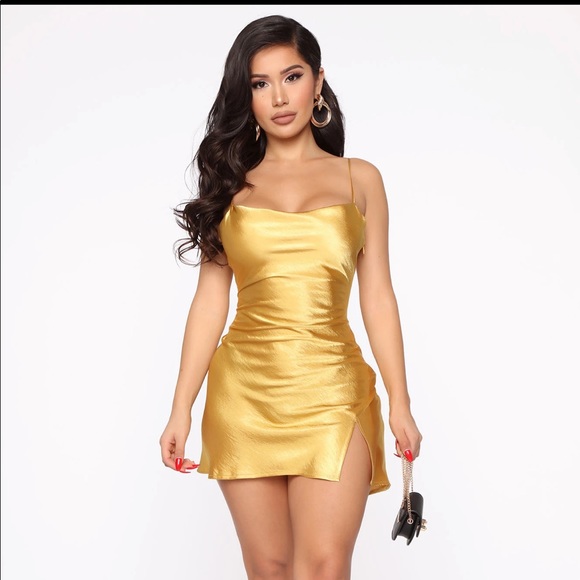 Fashion Nova Dresses & Skirts - Fashionnova Casual Clinks Gold Satin Mini Dress